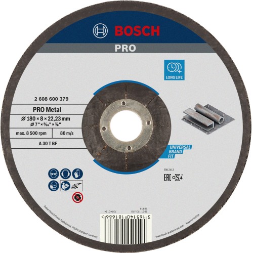 Disco de desbaste PRO Metal, 180 x 8 x 22,23 mm, oSa