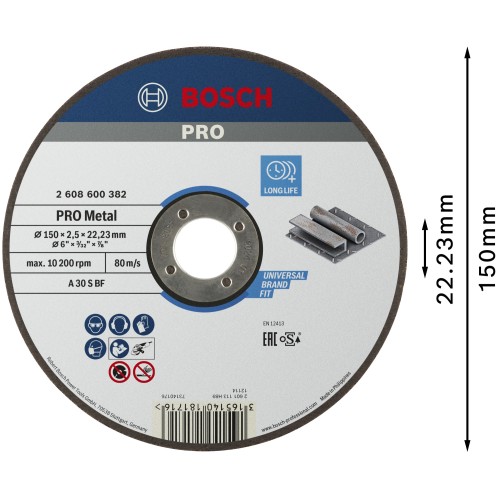 Disco de corte abrasivo PRO Metal, 150 x 2,5 x 22,23 mm, oSa