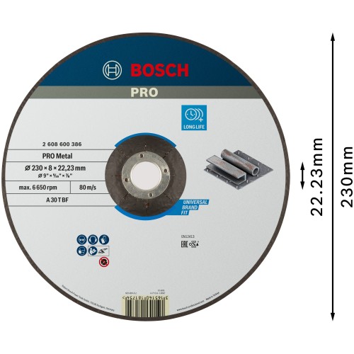 Disco de desbaste PRO Metal, 230 x 8 x 22,23 mm