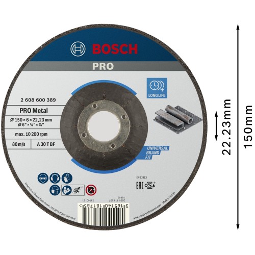 Disco de desbaste PRO Metal, 150 x 6 x 22,23 mm, oSa
