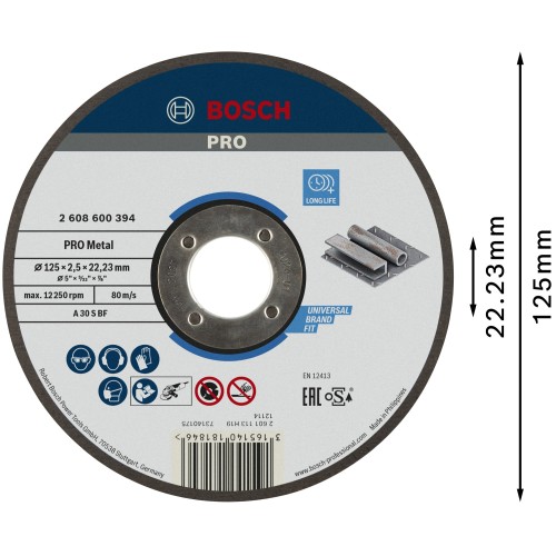 Disco de corte abrasivo PRO Metal, 125 x 2,5 x 22,23 mm, oSa