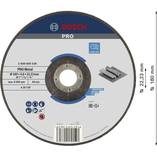 Disco de desbaste PRO Metal, 180 x 4,8 x 22,23 mm