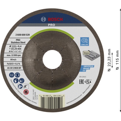Disco de desbaste PRO Stainless Steel, 115 x 6 x 22,23 mm