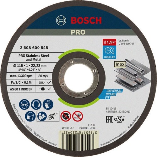 Disco de corte abrasivo PRO Stainless Steel and Metal, 115 x 1 x 22,23 mm, recto