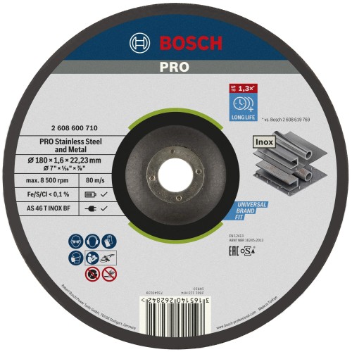 Disco de corte abrasivo PRO Stainless Steel and Metal, 180 x 1,6 x 22,23 mm, cóncavo, oSa