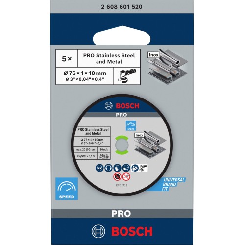 Disco de corte abrasivo PRO Stainless Steel and Metal, 76 x 1 x 10 mm