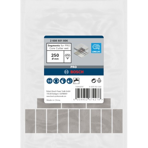 Segmentos para PRO Core Cutter wet, 250 mm, 1 1/4" UNC