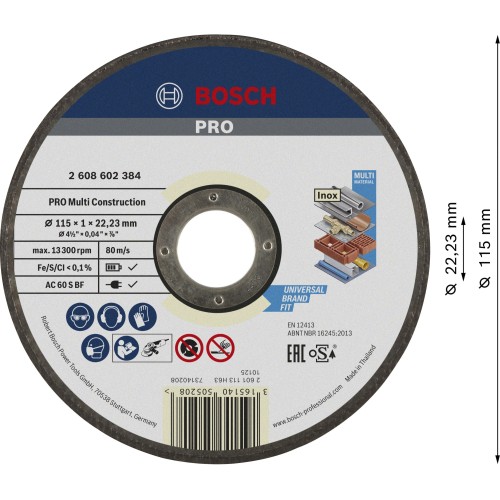 Disco de corte PRO Multi Material, 115 x 1 x 22,23 mm