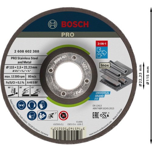 Disco abrasivo 3 en 1 PRO Stainless Steel and Metal, 115 x 2,5 x 22,23 mm