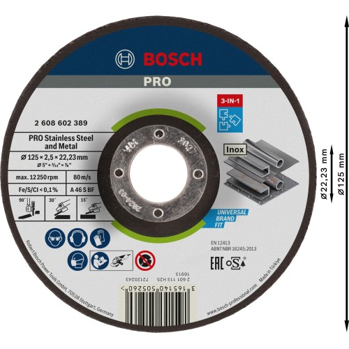 PRO Stainless Steel and Metal 3-in-1 Disc, 125 x 2,5 x 22,23 mm