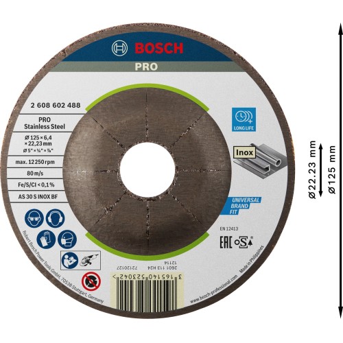 Disco de desbaste PRO Stainless Steel, 125 x 6 x 22,23 mm