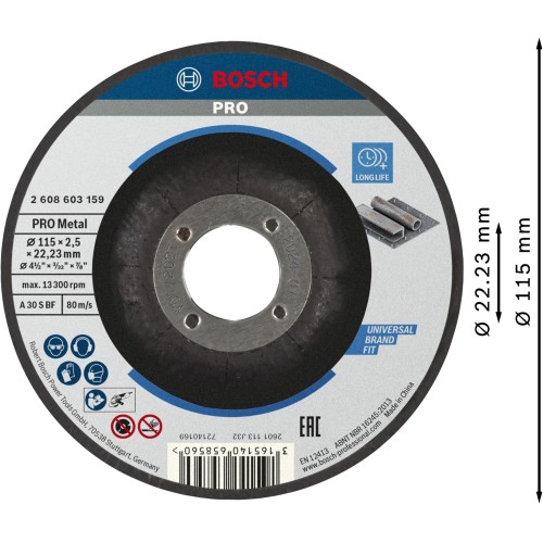 Disco de corte abrasivo PRO Metal, 115 x 2,5 x 22,23 mm