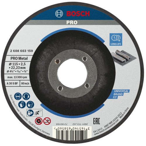 Disco de corte abrasivo PRO Metal, 115 x 2,5 x 22,23 mm