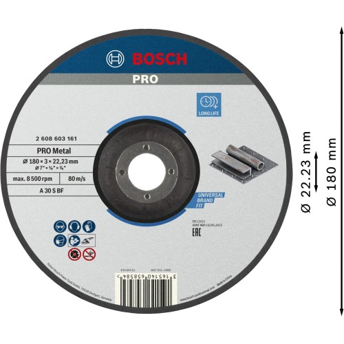 Disco de corte abrasivo PRO Metal, 180 x 3 x 22,23 mm