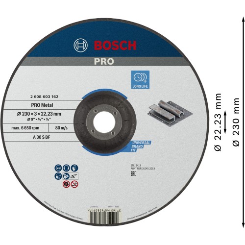 Disco de corte abrasivo PRO Metal, 230 x 3 x 22,23 mm