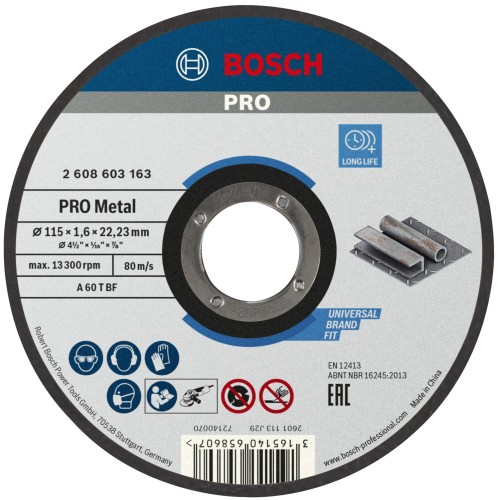 Disco de corte abrasivo PRO Metal, 115 x 1,6 x 22,23 mm