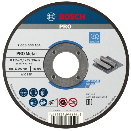 Disco de corte abrasivo PRO Metal, 115 x 2,5 x 22,23 mm