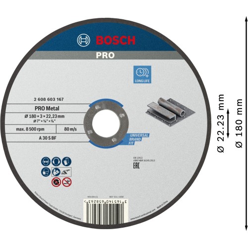 Disco de corte abrasivo PRO Metal, 180 x 3 x 22,23 mm