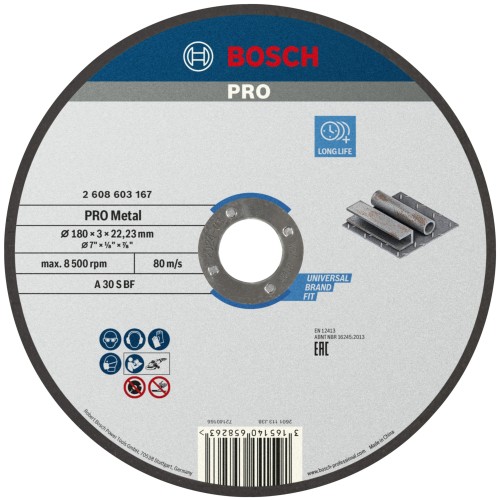 Disco de corte abrasivo PRO Metal, 180 x 3 x 22,23 mm
