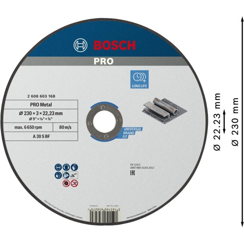 Disco de corte abrasivo PRO Metal, 230 x 3 x 22,23 mm