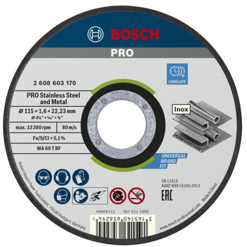 Disco de corte abrasivo PRO Stainless Steel and Metal, 115 x 1,6 x 22,23 mm, recto