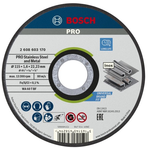 Disco de corte abrasivo PRO Stainless Steel and Metal, 115 x 1,6 x 22,23 mm, recto