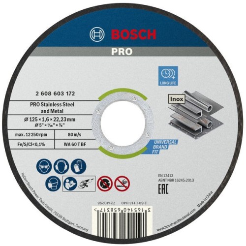 Disco de corte abrasivo PRO Stainless Steel and Metal, 125 x 1,6 x 22,23 mm, recto