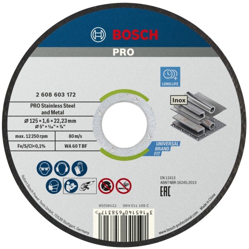 Disco de corte abrasivo PRO Stainless Steel and Metal, 125 x 1,6 x 22,23 mm, recto