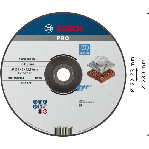 Disco de corte abrasivo PRO Stone, 230 x 3 x 22,23 mm, cóncavo