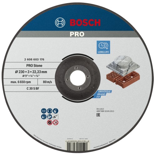 Disco de corte abrasivo PRO Stone, 230 x 3 x 22,23 mm, cóncavo