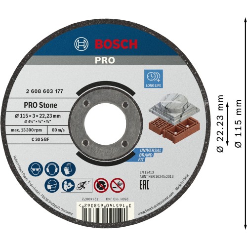 Disco de corte PRO Stone, 115 x 3 x 22,23 mm