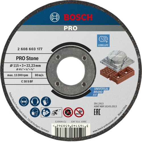Disco de corte PRO Stone, 115 x 3 x 22,23 mm