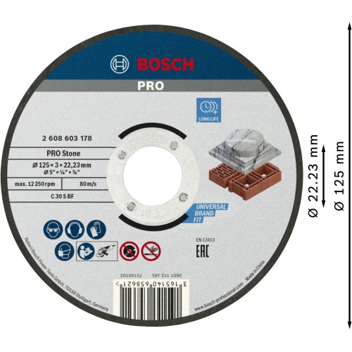 Disco de corte PRO Stone, 125 x 3 x 22,23 mm