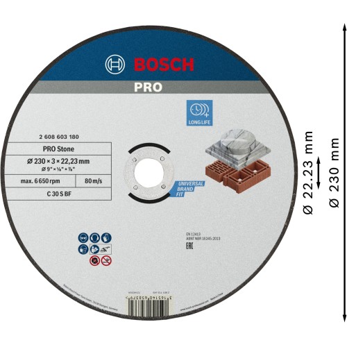Disco de corte abrasivo PRO Stone, 230 x 3 x 22,23 mm, recto