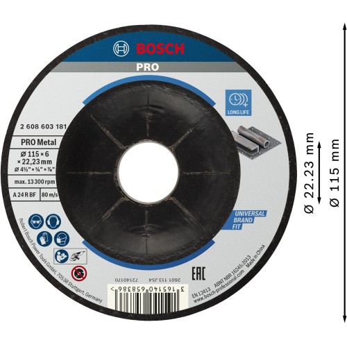 Disco de desbaste PRO Metal, 115 x 6 x 22,23 mm