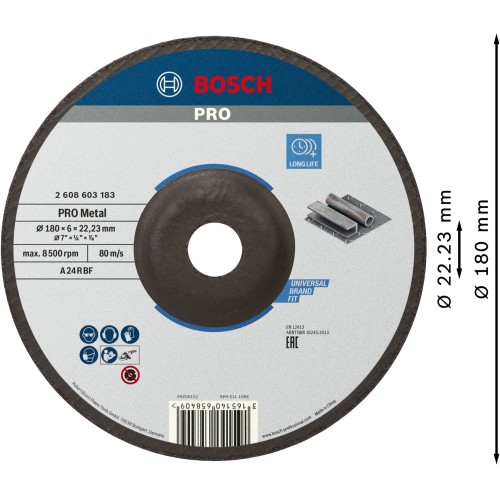 Disco de desbaste PRO Metal, 180 x 6 x 22,23 mm