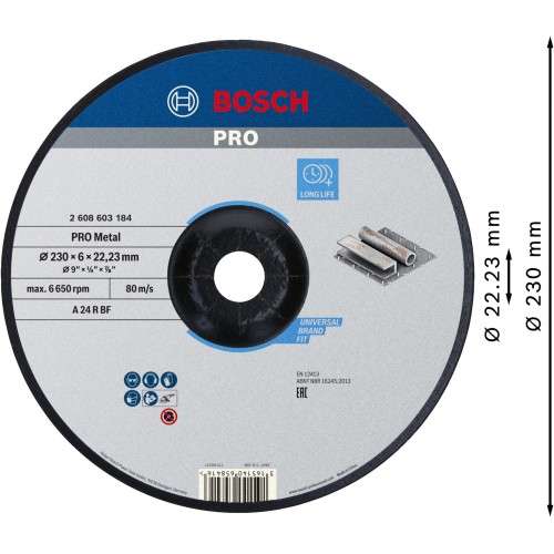 Disco de desbaste PRO Metal, 230 x 6 x 22,23 mm