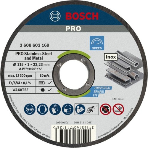 Disco de corte abrasivo PRO Stainless Steel and Metal, 115 x 1 x 22,23 mm, recto, 10 unidades
