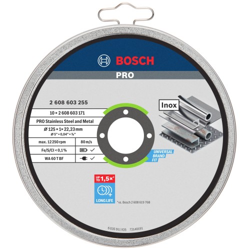 Disco de corte abrasivo PRO Stainless Steel and Metal, 125 x 1 x 22,23 mm, recto, 10 unidades