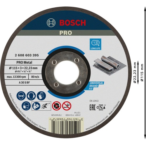 Disco de corte abrasivo PRO Metal, 115 x 3 x 22,23 mm