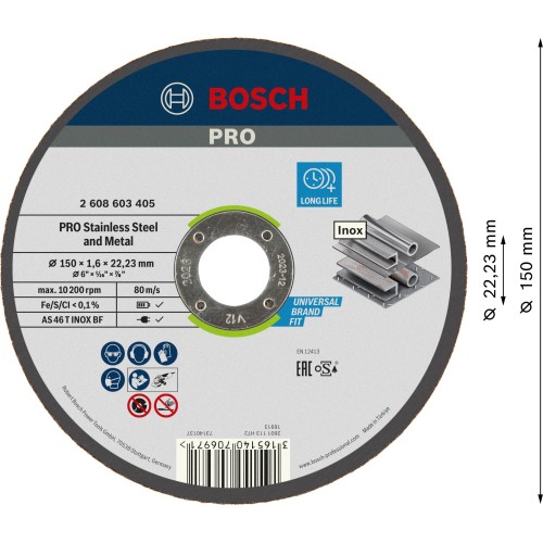 Disco de corte abrasivo PRO Stainless Steel and Metal, 150 x 1,6 x 22,23 mm, recto, oSa