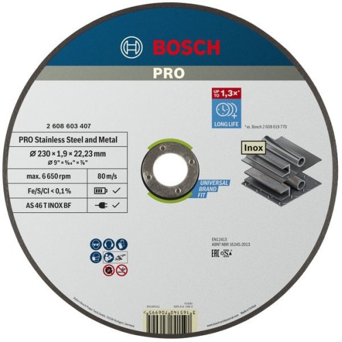 Disco de corte abrasivo PRO Stainless Steel and Metal, 230 x 1,9 x 22,23 mm, recto, oSa