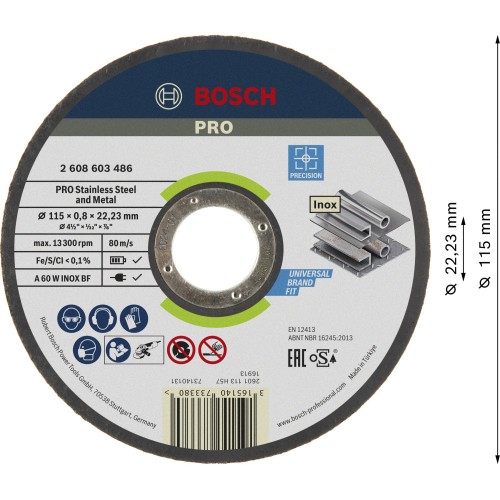 Disco de corte PRO Stainless Steel and Metal, 115 x 0,8 x 22,23 mm