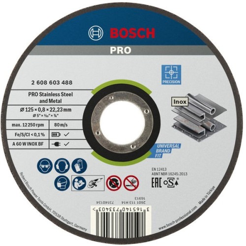 Disco de corte abrasivo PRO Stainless Steel and Metal, 125 x 0,8 x 22,23 mm, recto