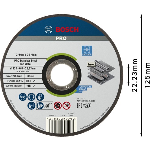 Disco de corte abrasivo PRO Stainless Steel and Metal, 125 x 0,8 x 22,23 mm, recto