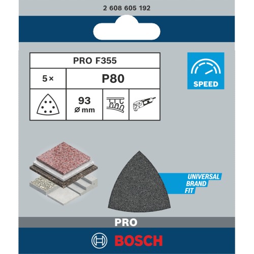 Hoja de lija PRO F355, 93 mm, G80, 5 unidades