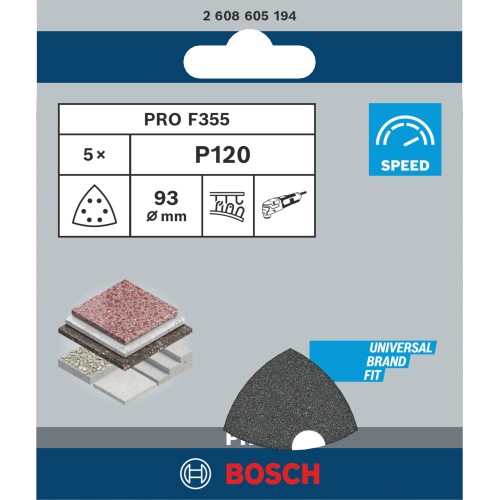 Hoja de lija PRO F355, 93 mm, G120, 5 unidades