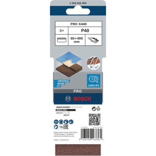 Banda de lija PRO X440, 60 x 400 mm, G40, 3 unidades