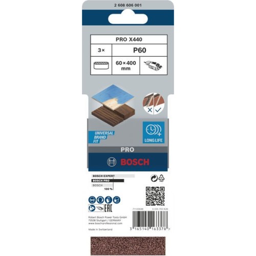 Banda de lija PRO X440, 60 x 400 mm, G60, 3 unidades