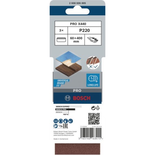 Banda de lija PRO X440, 60 x 400 mm, G240, 3 unidades